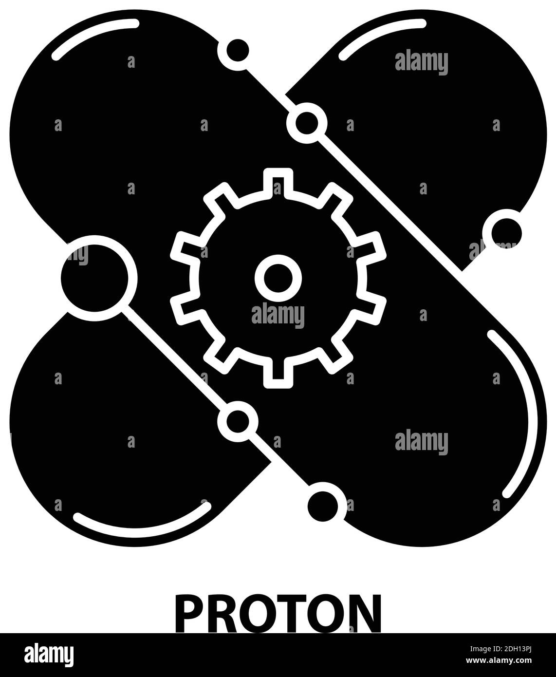 Protonen-Symbol, schwarzes Vektorzeichen mit editierbaren Konturen, Konzeptdarstellung Stock Vektor