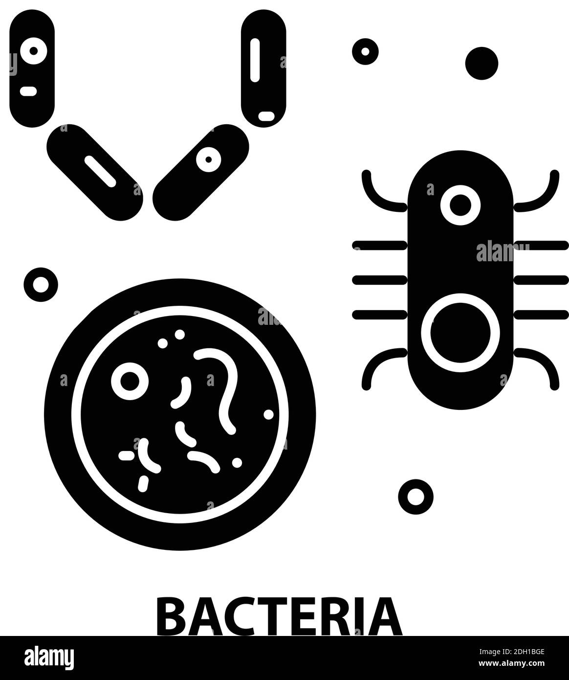 Bakteriensymbol, schwarzes Vektorzeichen mit editierbaren Konturen, Konzeptdarstellung Stock Vektor