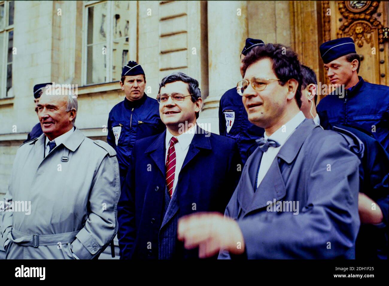 Der ehemalige SS-Offizier Schönhuber erscheint auf Einladung der französischen Front National in Lyon Stockfoto