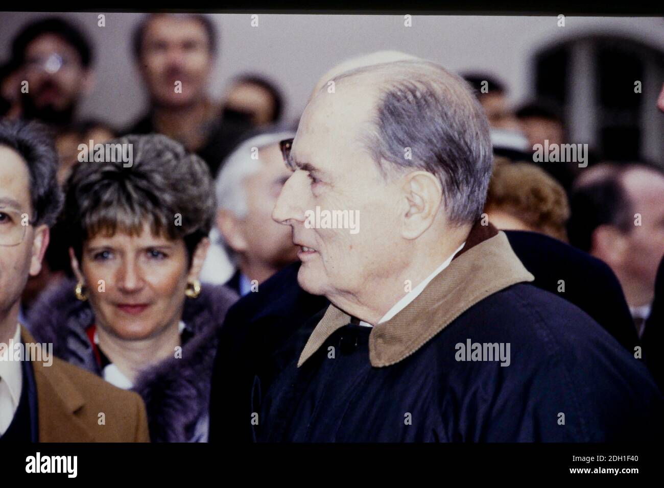 Der französische Präsident der Republik, François Mitterand, erscheint in Meyzieu, 1995, Frankreich Stockfoto