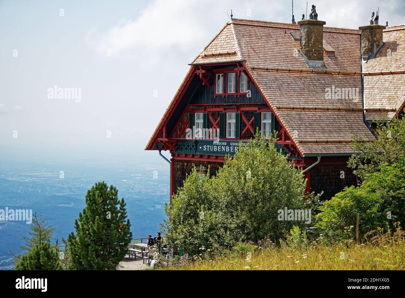 Nahaufnahme auf einer Berghütte 'Stubenberghaus' am Schockl Berg in Österreich Stockfoto
