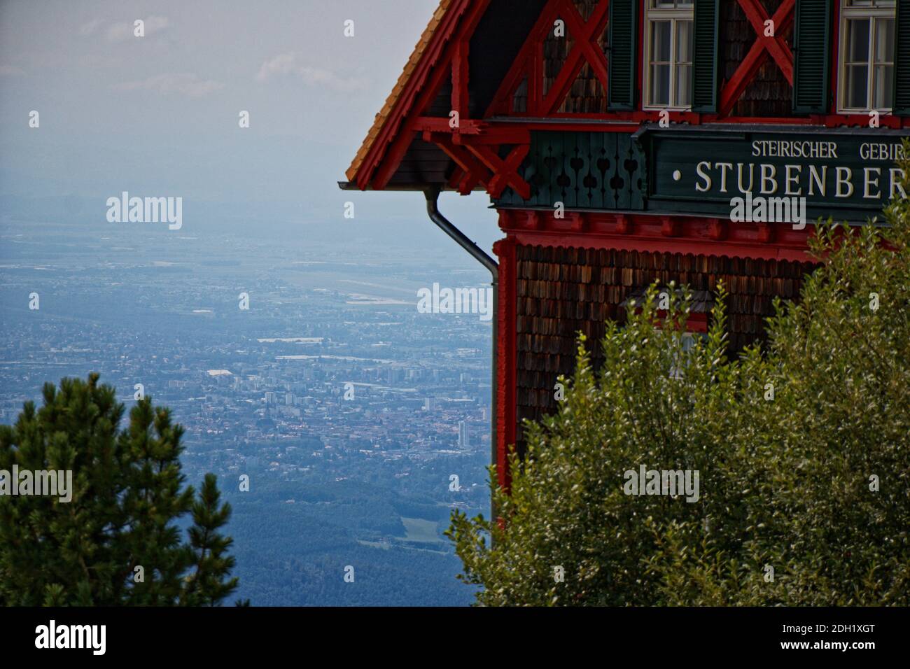 Nahaufnahme auf einer Berghütte 'Stubenberghaus' am Schockl Berg in Österreich Stockfoto