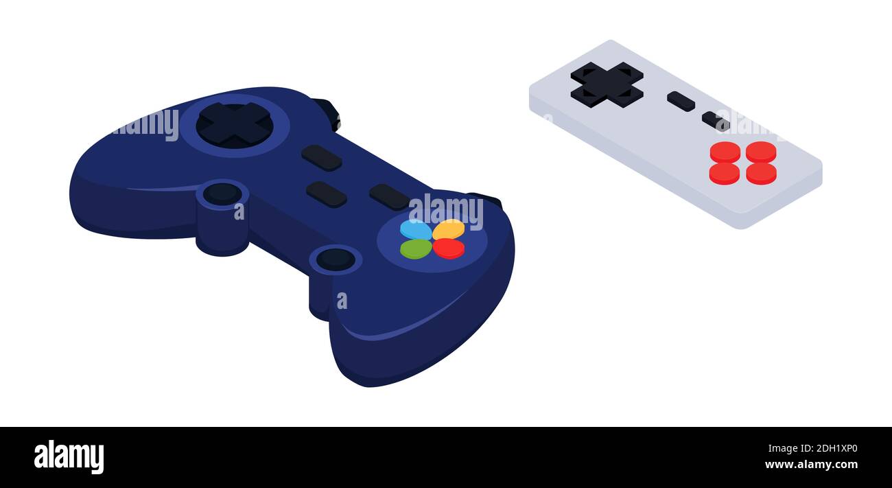 Isometrisches Gamepad isoliert auf weißer Vektorgrafik. Videospiel-Controller. Stock Vektor