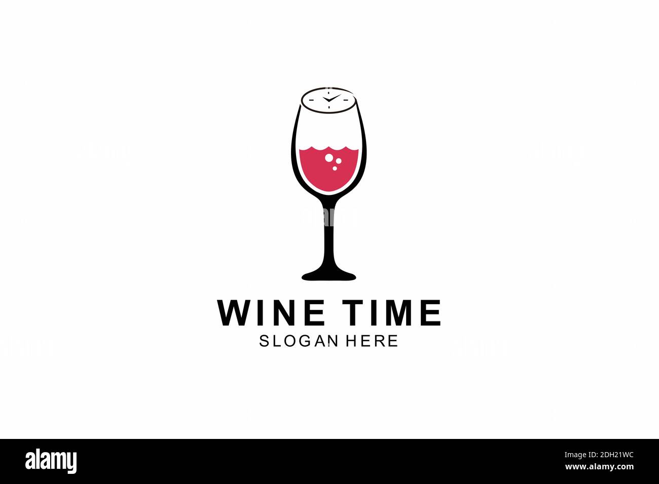 Weinglas-Logo. Weinzeitkonzept mit Uhr auf schwarzem Hintergrund  Stock-Vektorgrafik - Alamy
