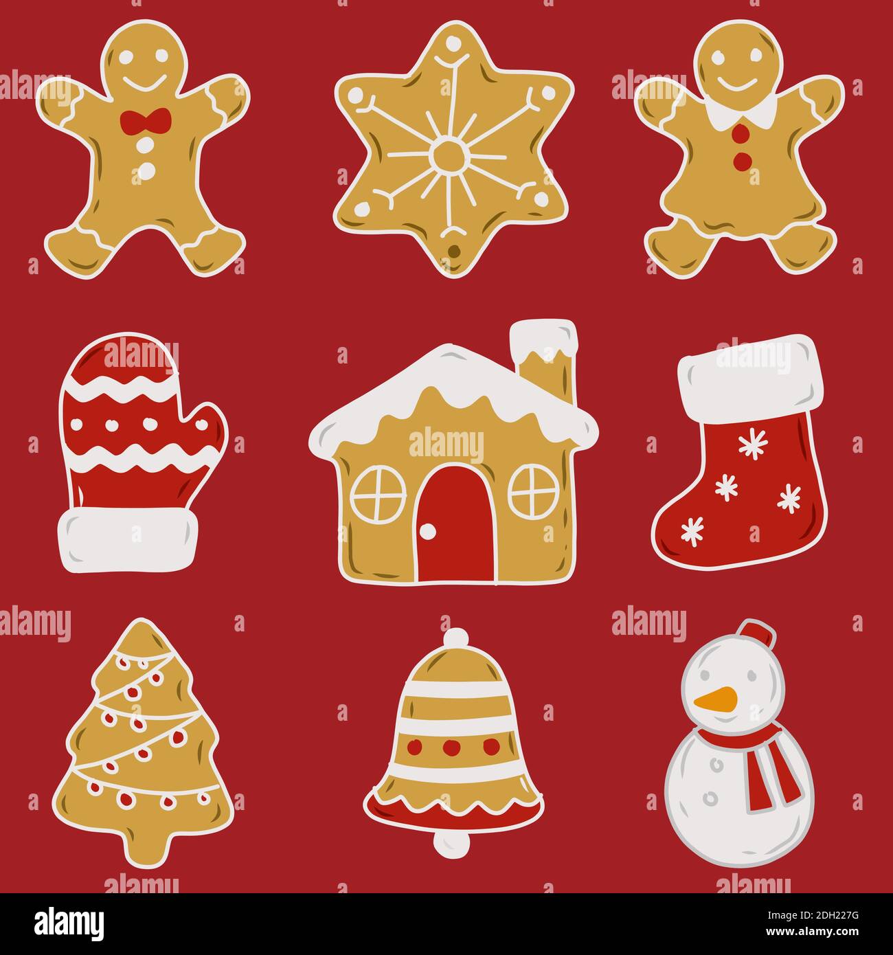 Set von Sammlung von Weihnachts-Themen-Cookies. Stock Vektor