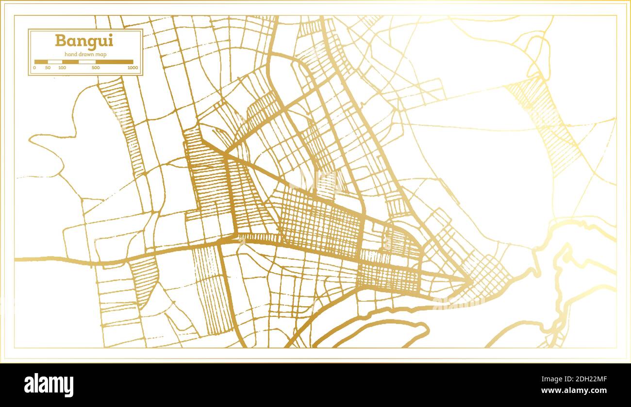 Bangui Central African Republic Stadtplan im Retro-Stil in Golden Color. Übersichtskarte. Vektorgrafik. Stock Vektor