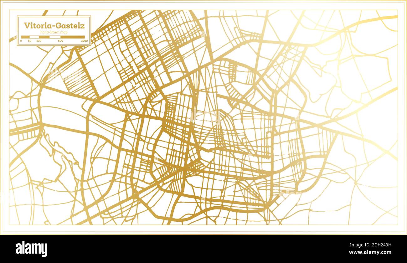 Vitoria Gasteiz Spanien Stadtplan im Retro-Stil in goldenen Farben. Übersichtskarte. Vektorgrafik. Stock Vektor