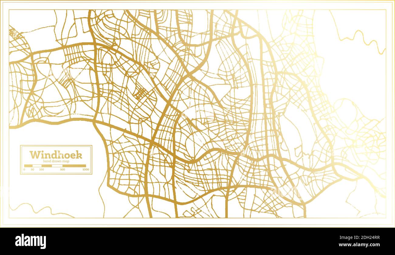 Windhoek Namibia Stadtplan im Retro-Stil in Golden Color. Übersichtskarte. Vektorgrafik. Stock Vektor