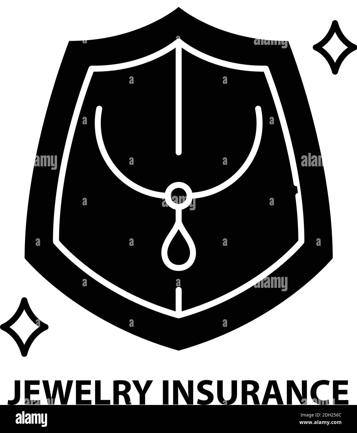 Schmuck Versicherung Symbol, schwarz Vektor-Zeichen mit editierbaren Striche, Konzept Illustration Stock Vektor