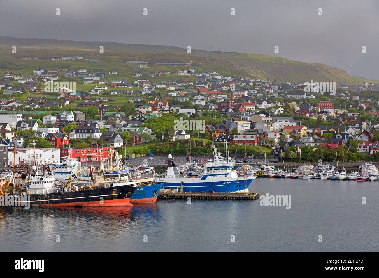 Fischerboote im Hafen von Torshavn, Hauptstadt und größte Stadt der Färöer Inseln / Färöer Inseln auf der Insel Streymoy Stockfoto