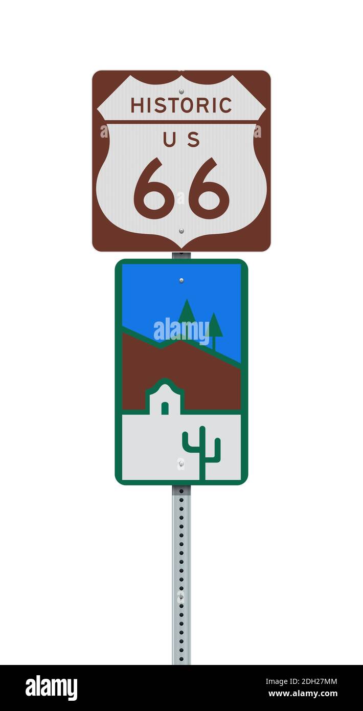 Vektor-Illustration der Byway Historic Route 66 Straßenschilder Stock Vektor