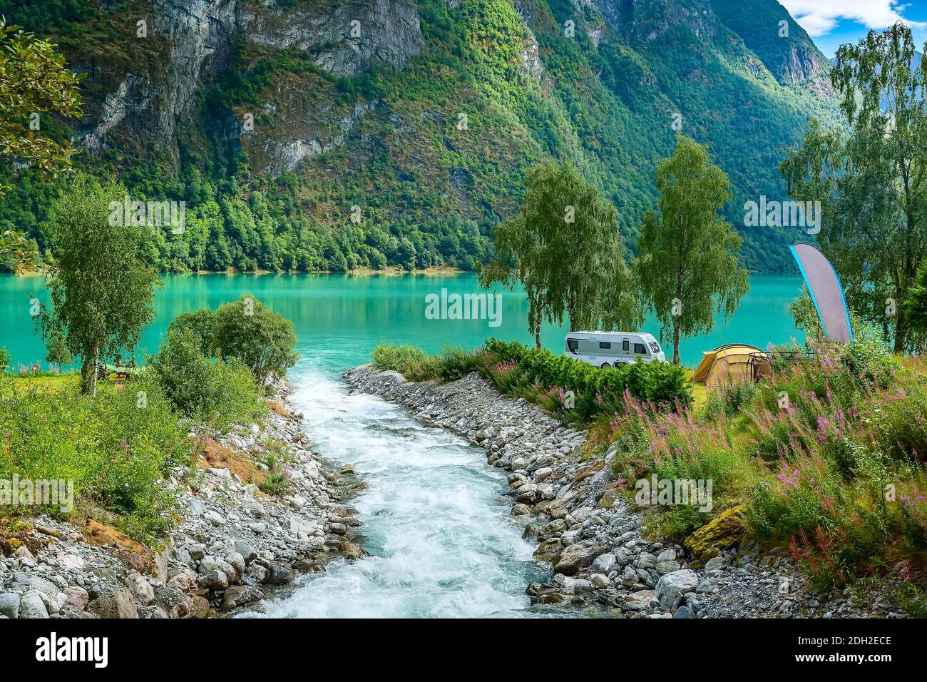 Norwegen Fjord Campinglandschaft Stockfoto