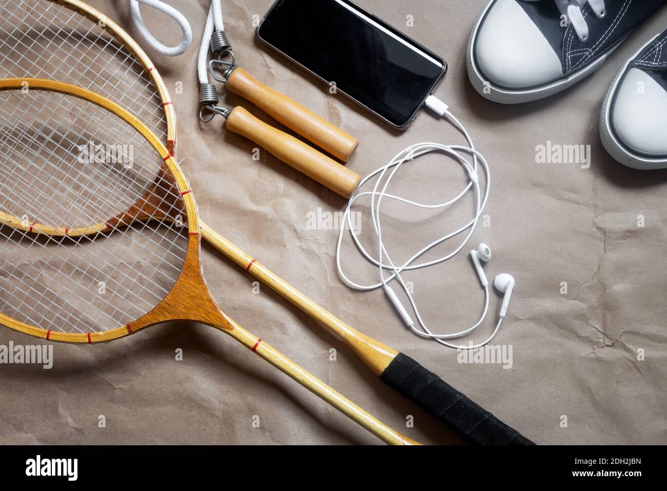 Sportgeräte für die Aufrechterhaltung eines gesunden Lebensstils. Stockfoto