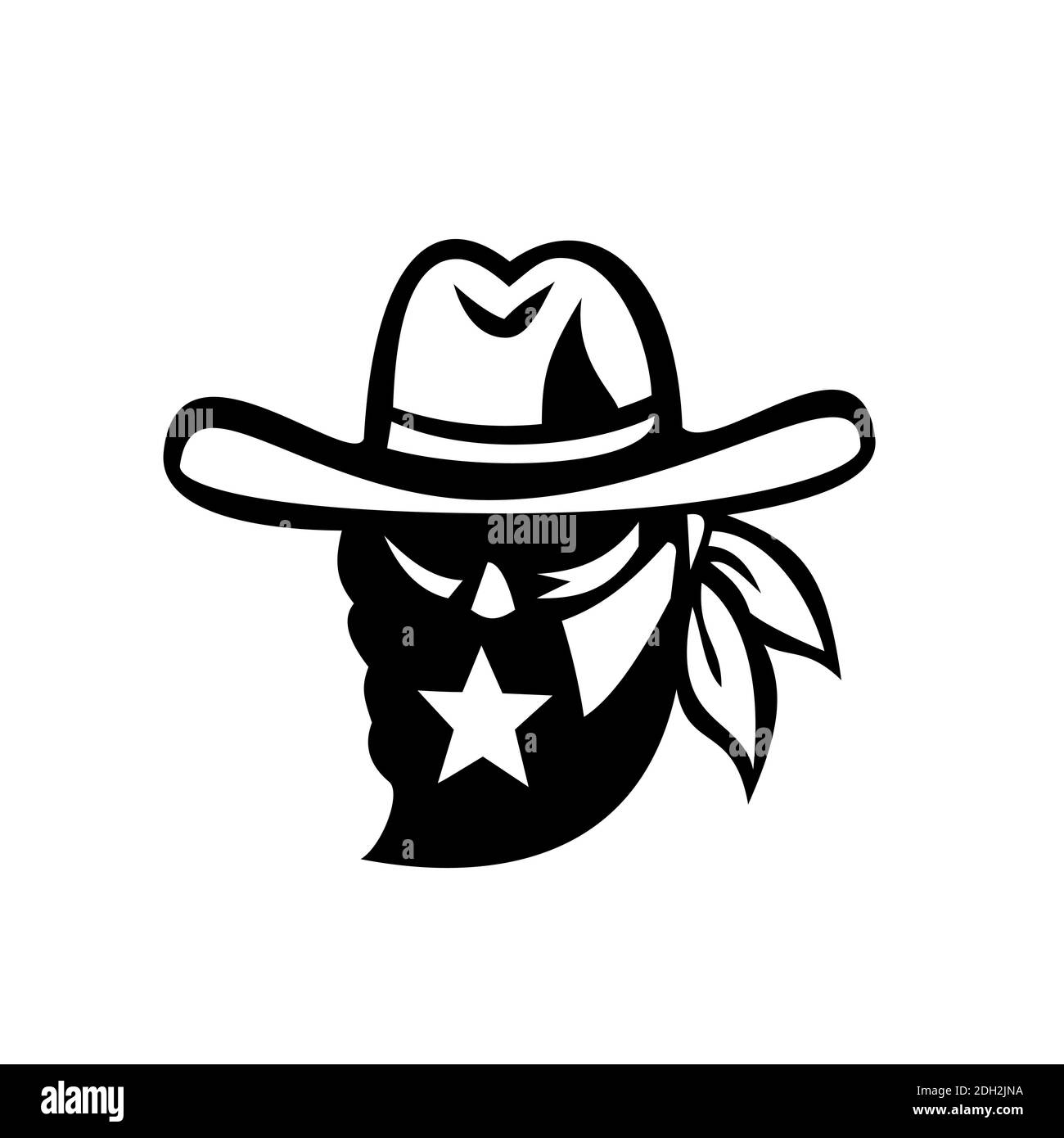 Texan Outlaw trägt Gesichtsmaske mitTexas Flagge Maskottchen Schwarz und Weiß Stockfoto