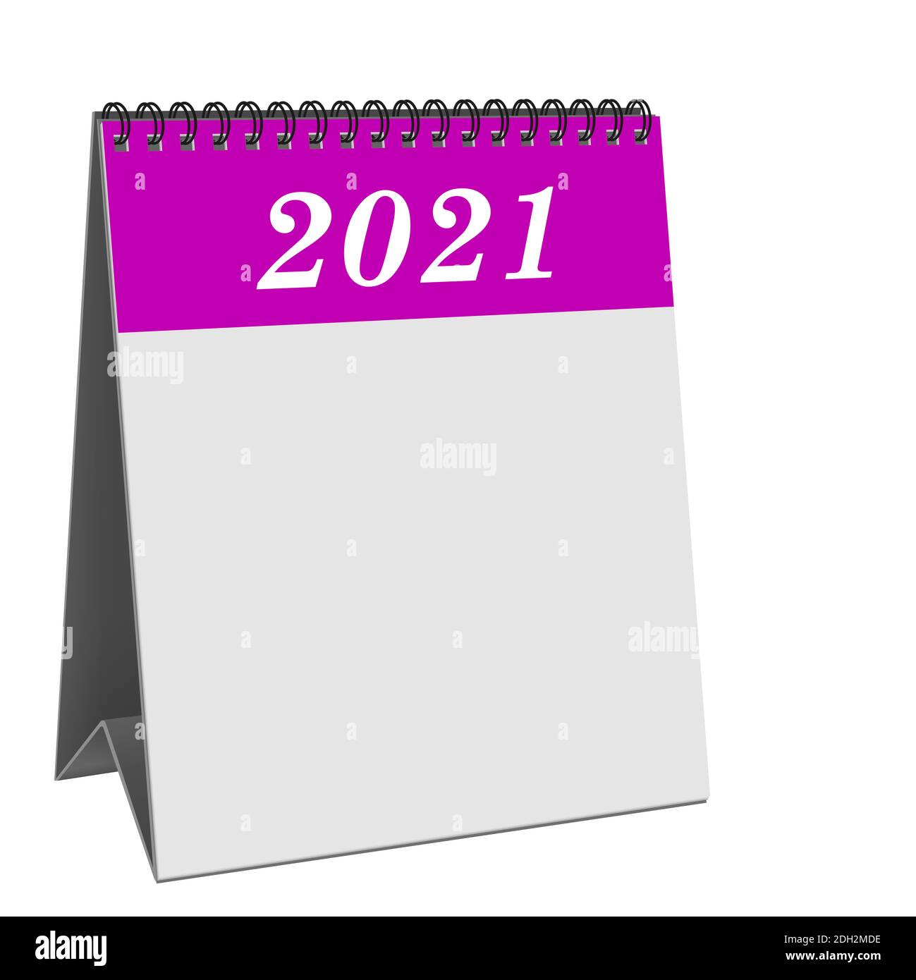 Tischkalender mit Deckblatt 2021 auf weißem Hintergrund Stockfoto