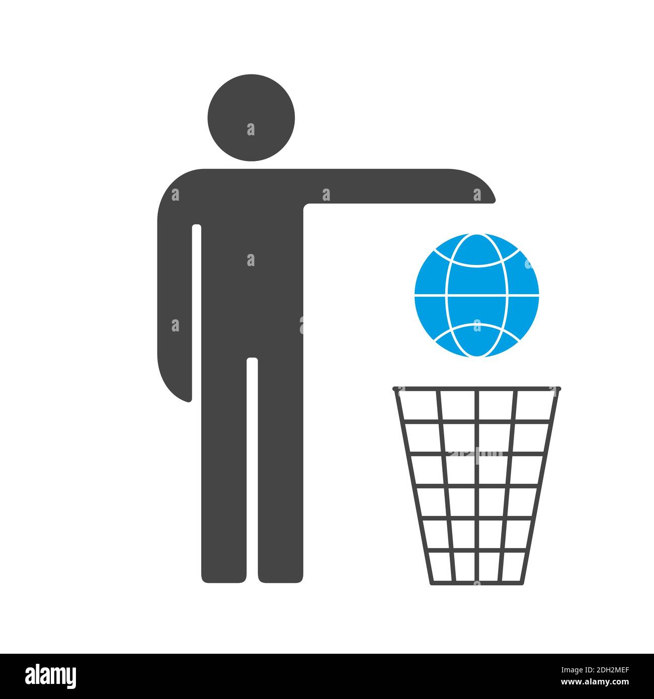Wir verlieren die Erde. Der Mensch wirft die Erde in den Papierkorb Symbol  Stockfotografie - Alamy
