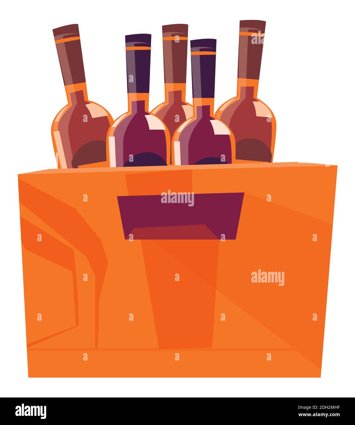 Holzkiste für Flaschen mit alkoholischen Getränken, Verpackung für die Lagerung und Lieferung von Getränken Cartoon-Vektor-Illustration Stock Vektor