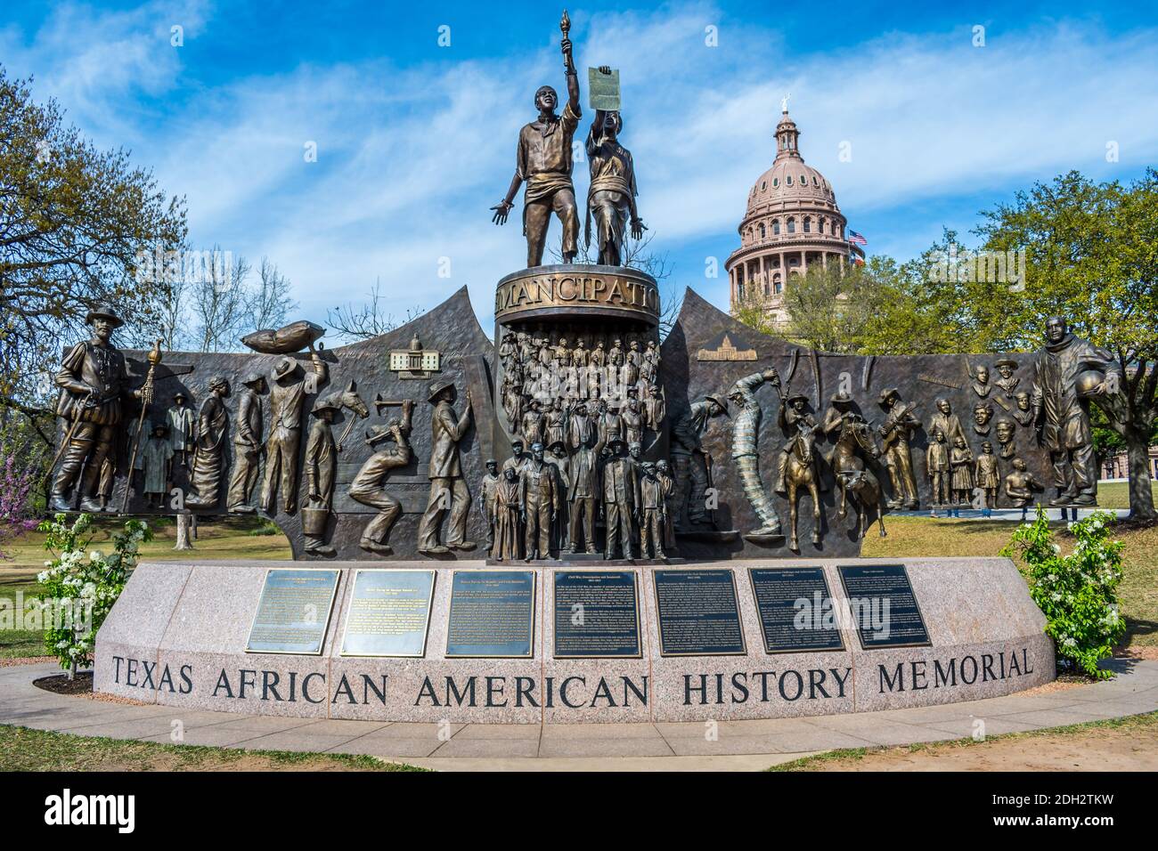 Eine kolossale Skulptur, die an die Auswirkungen afrikanischer Amerikaner in Austin, Texas, erinnert Stockfoto