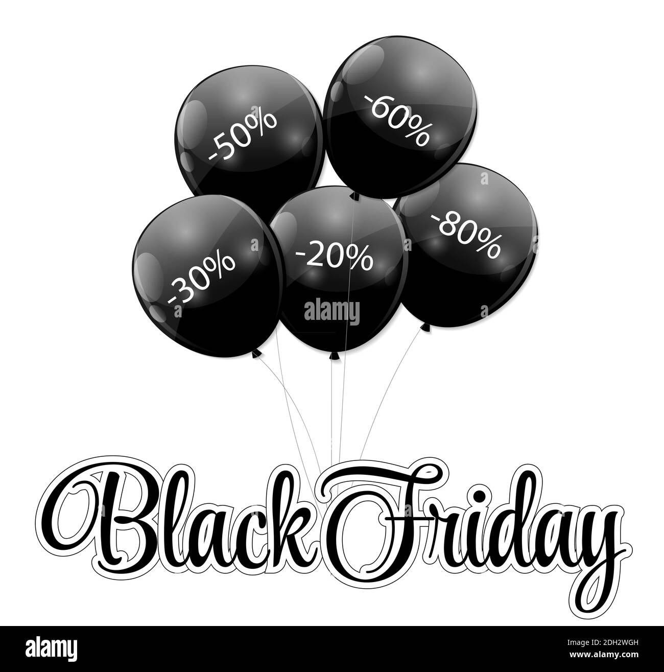 Black Friday Sale Symbol mit Ballons Illustration. Stockfoto