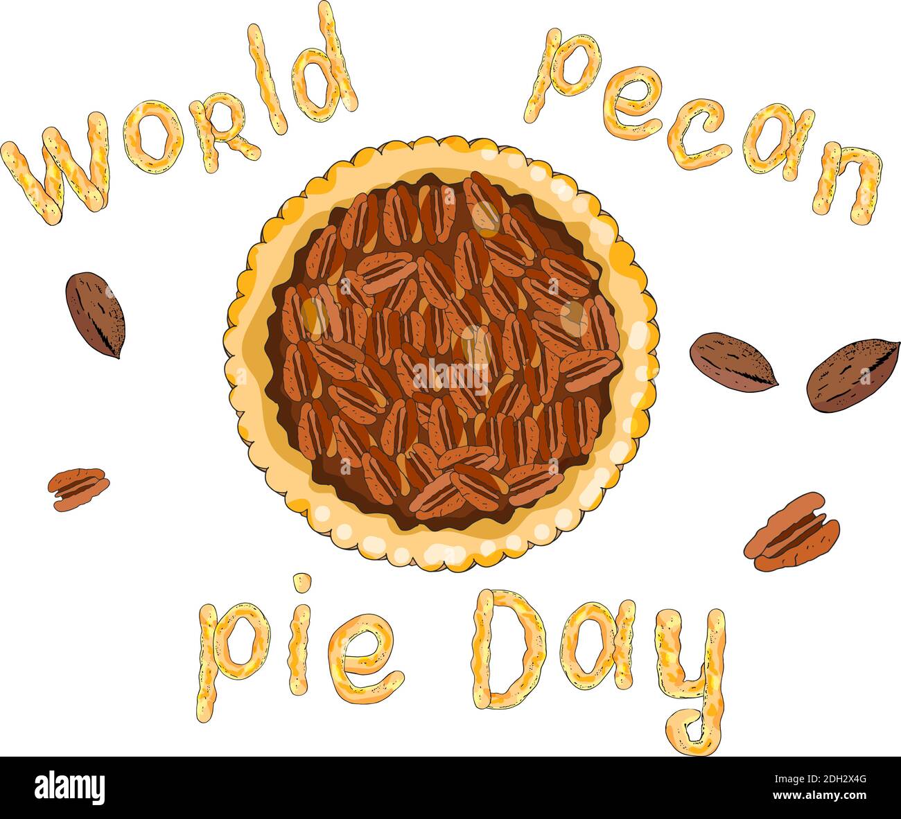 Pecan Pie Day. Das Thema Herbst, Tortentag, Ernte und Danksagung. Stock Vektor