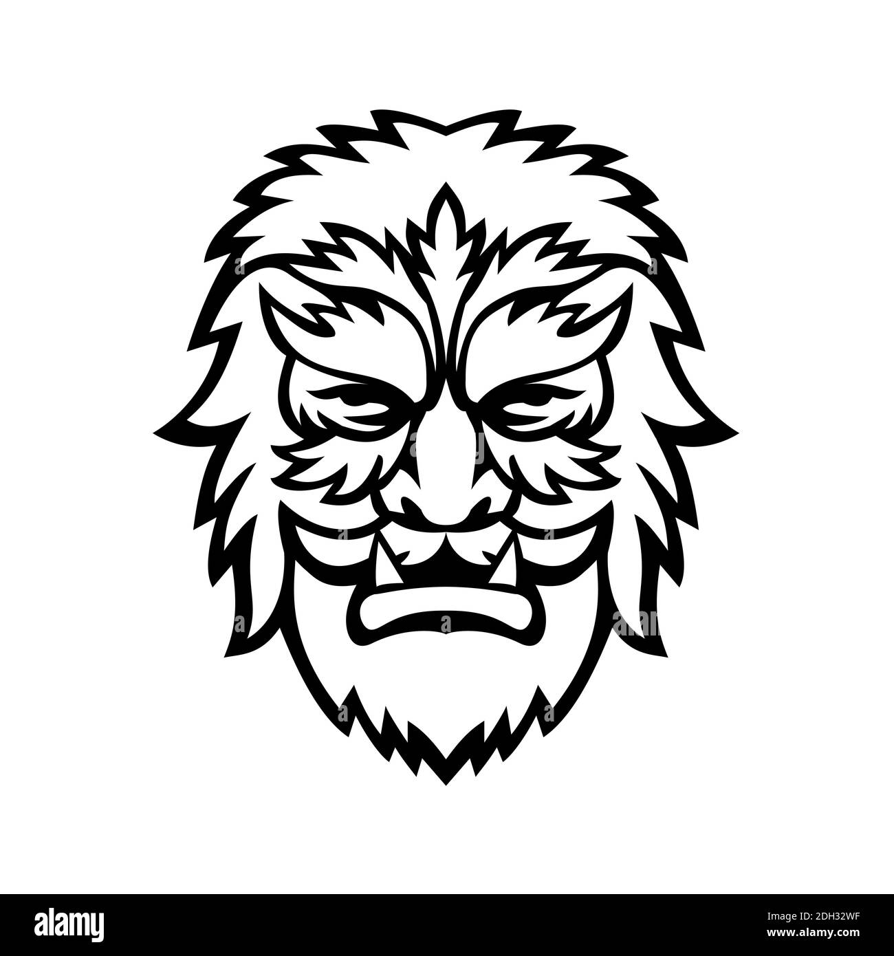 Circus Wolfman oder Wolfboy Head Mascot Black and White Stockfoto