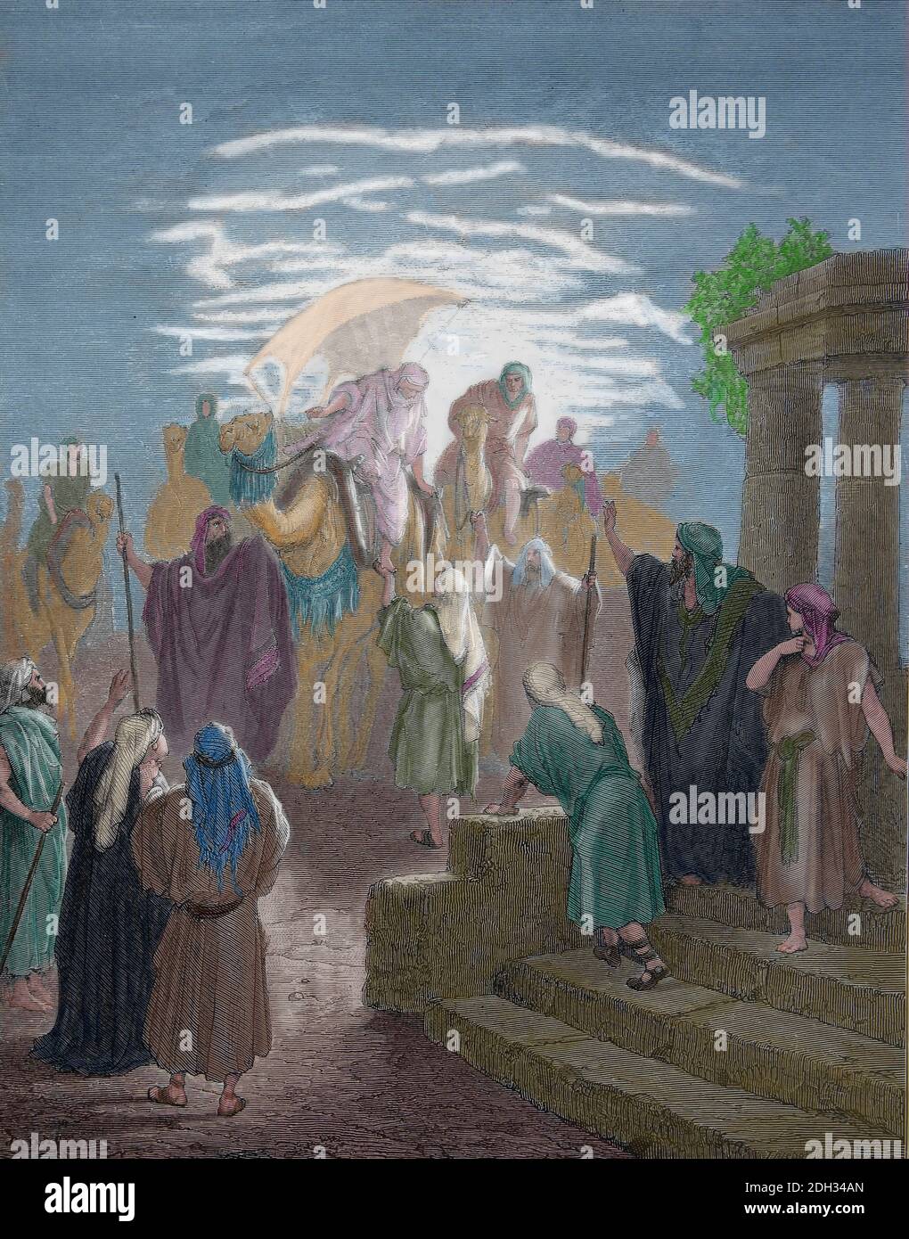 Altes Testament. Genesis. Kapitel 24. Das Treffen von Isaak und Rebeckah. Gravur von Gustave Dore (1832-1883). Stockfoto