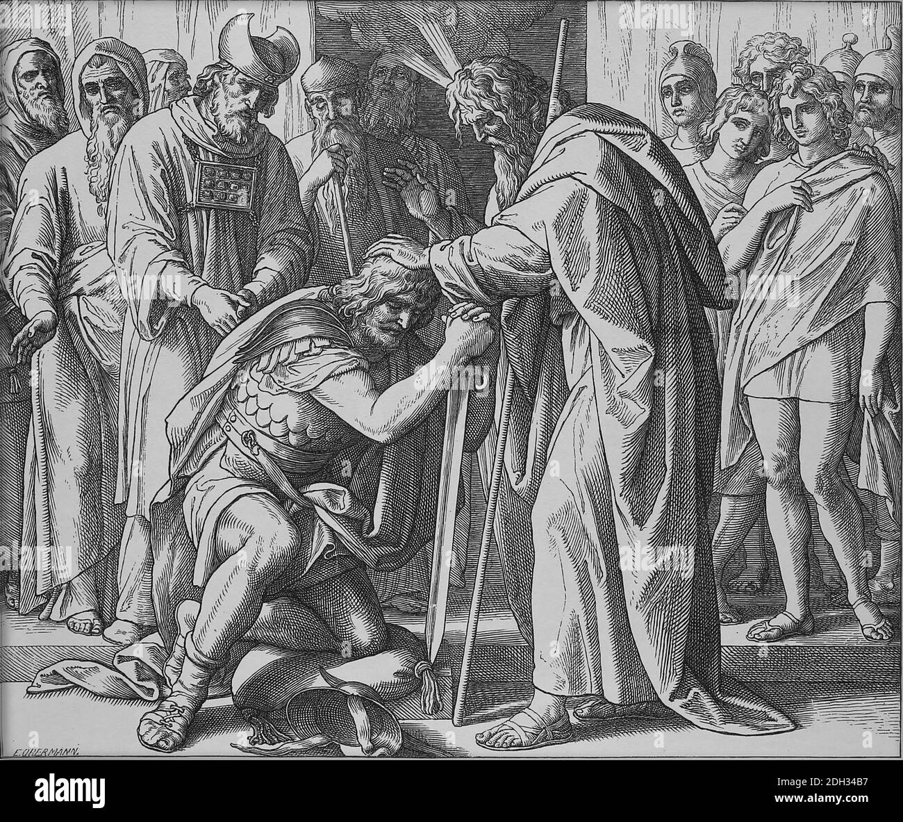 Die Ernennung Joshuas. Zahlen. Kapitel 27. Stich von Julius Schnorr von Carolsfeld (1794-1872). Stockfoto