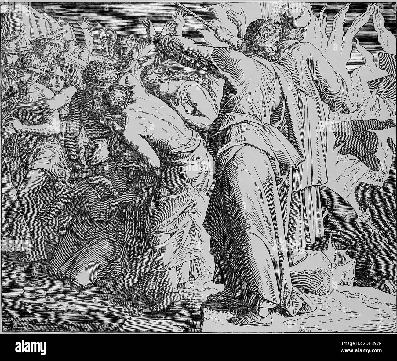 Altes Testament. Korah und seine Anhänger werden bestraft. Buch der Zahlen, Kapitel 16 Gravur von Carolsfeld (1794-1872). Stockfoto