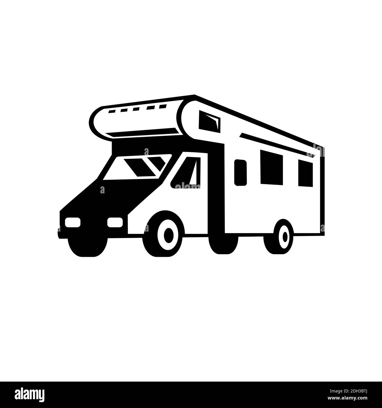 Wohnmobil Wohnmobil Caravan Auto von der Seite Retro Schwarz und Weiß Stockfoto