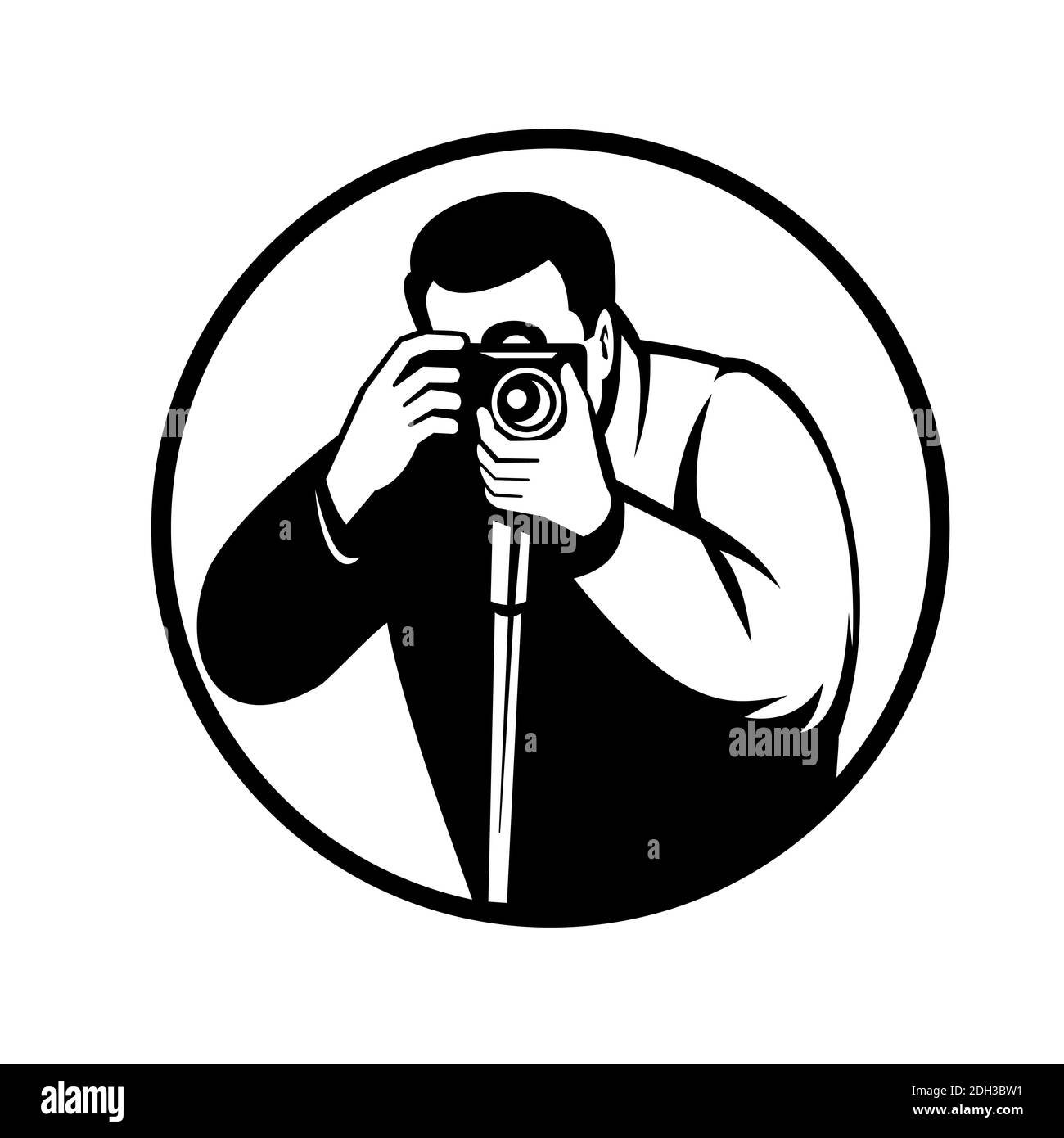 Fotografin Aufnahmen mit digitaler Spiegelreflexkamera Retro Schwarz-Weiß Stockfoto