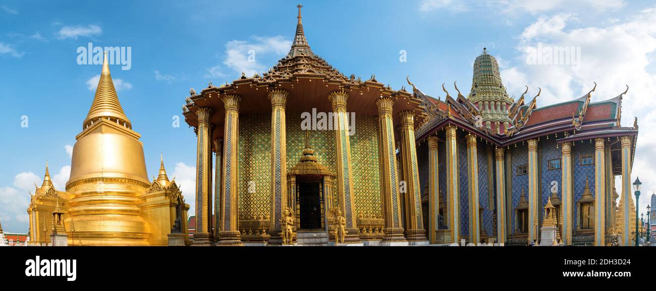 Panorama des Komplexes des Tempels des Smaragd Buddha in Bangkok, Thailand Stockfoto