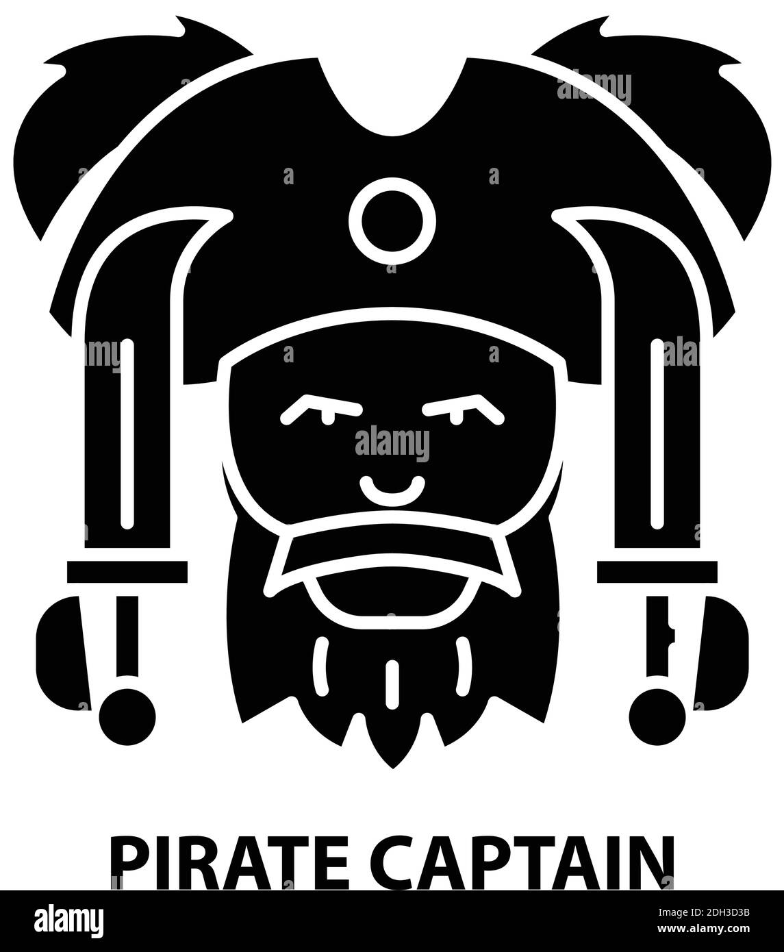 Pirate Kapitän Symbol, schwarz Vektor-Zeichen mit editierbaren Striche, Konzept Illustration Stock Vektor