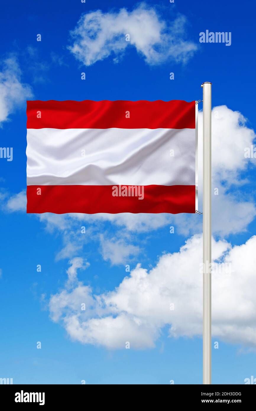 Französich-Polynesien, Tahiti, Südsee, Nationalflagge Nationalfahne,, Fahne, Flagge, Flaggenmast, cumulus Wolken vor blauen Himmel, Stockfoto