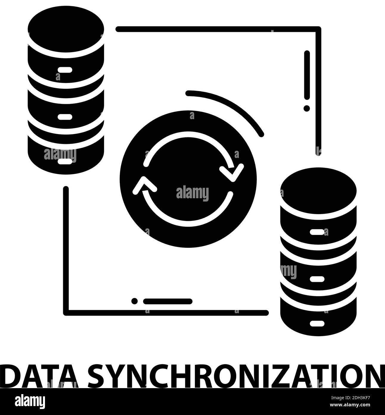 Symbol für Datensynchronisierung, schwarzes Vektorzeichen mit editierbaren Konturen, Konzeptdarstellung Stock Vektor