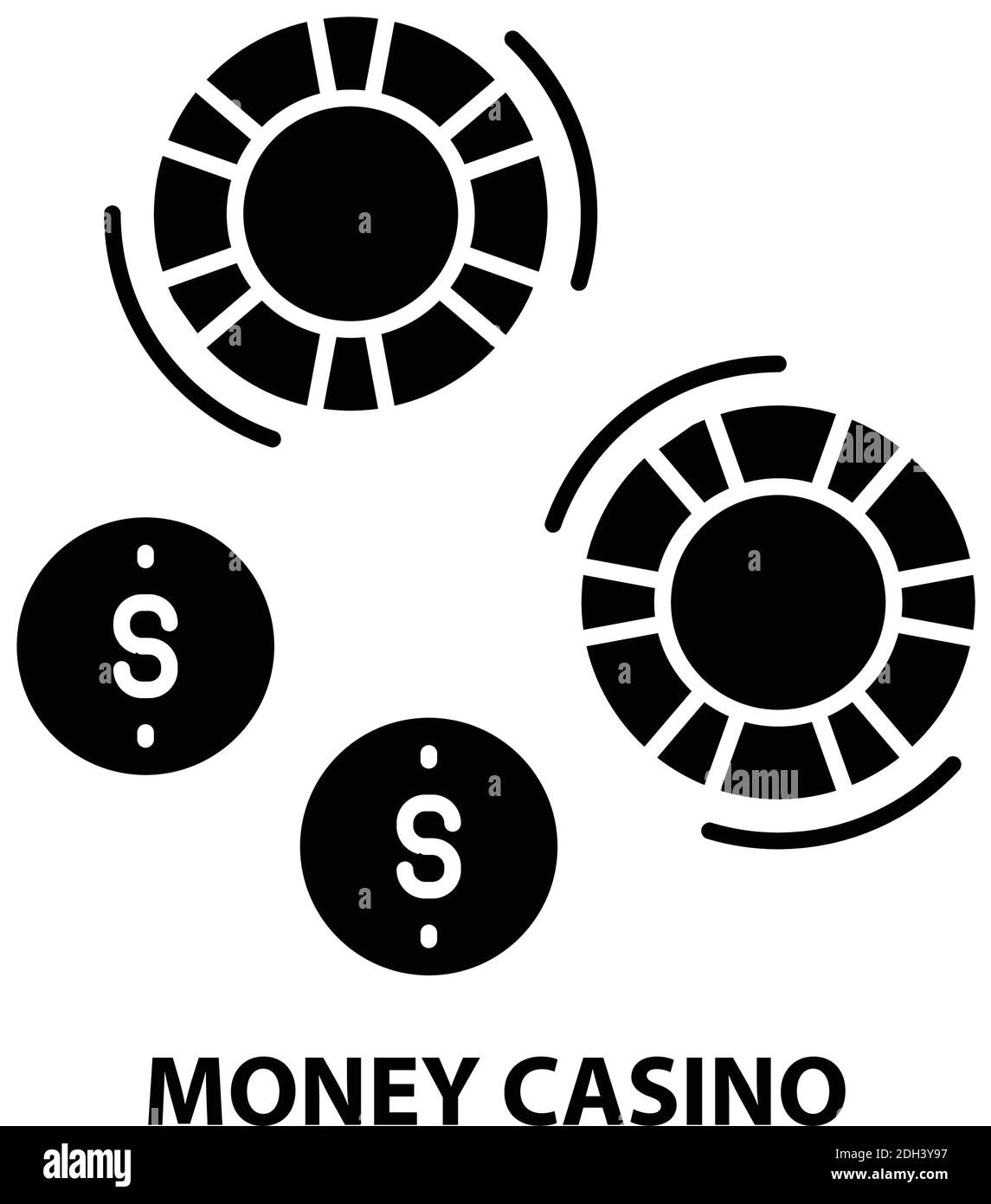Geld Casino Symbol, schwarz Vektor-Zeichen mit editierbaren Striche, Konzept Illustration Stock Vektor