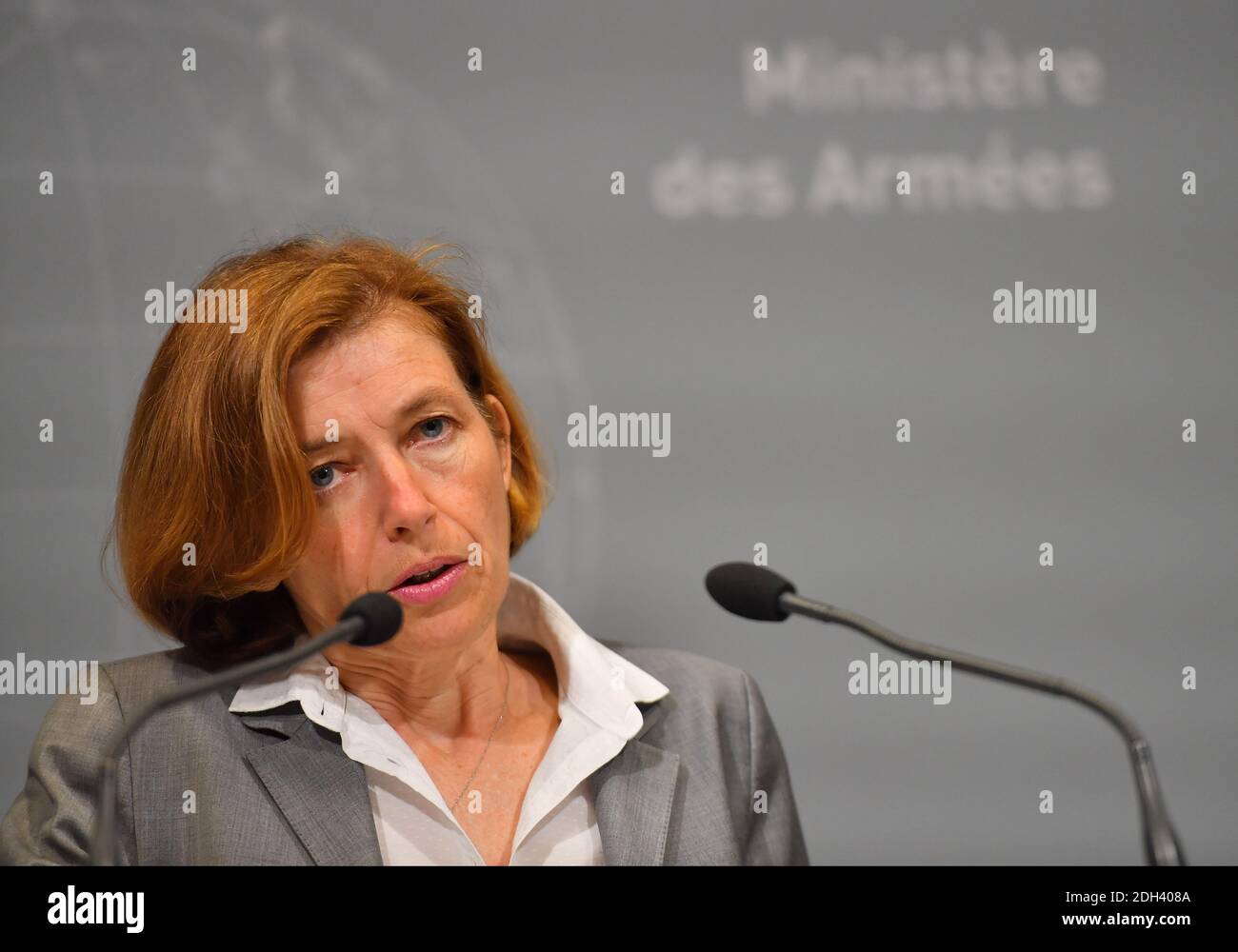 Die französische Verteidigungsministerin Florence Parly bei einer Pressekonferenz am 10. Juli 2017 in Paris, Frankreich. Foto von Christian Liewig/ABACAPRESS.COM Stockfoto