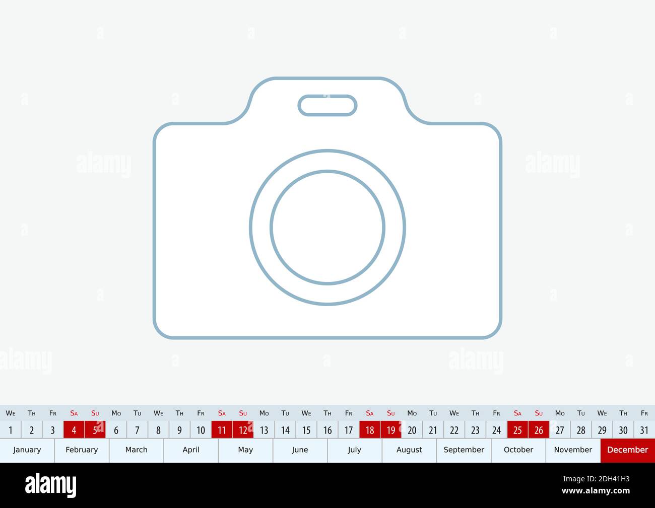 Dezember 2021 für Tischkalender, eine Linie Vektor-Vorlage Kalender in Englisch. Stock Vektor