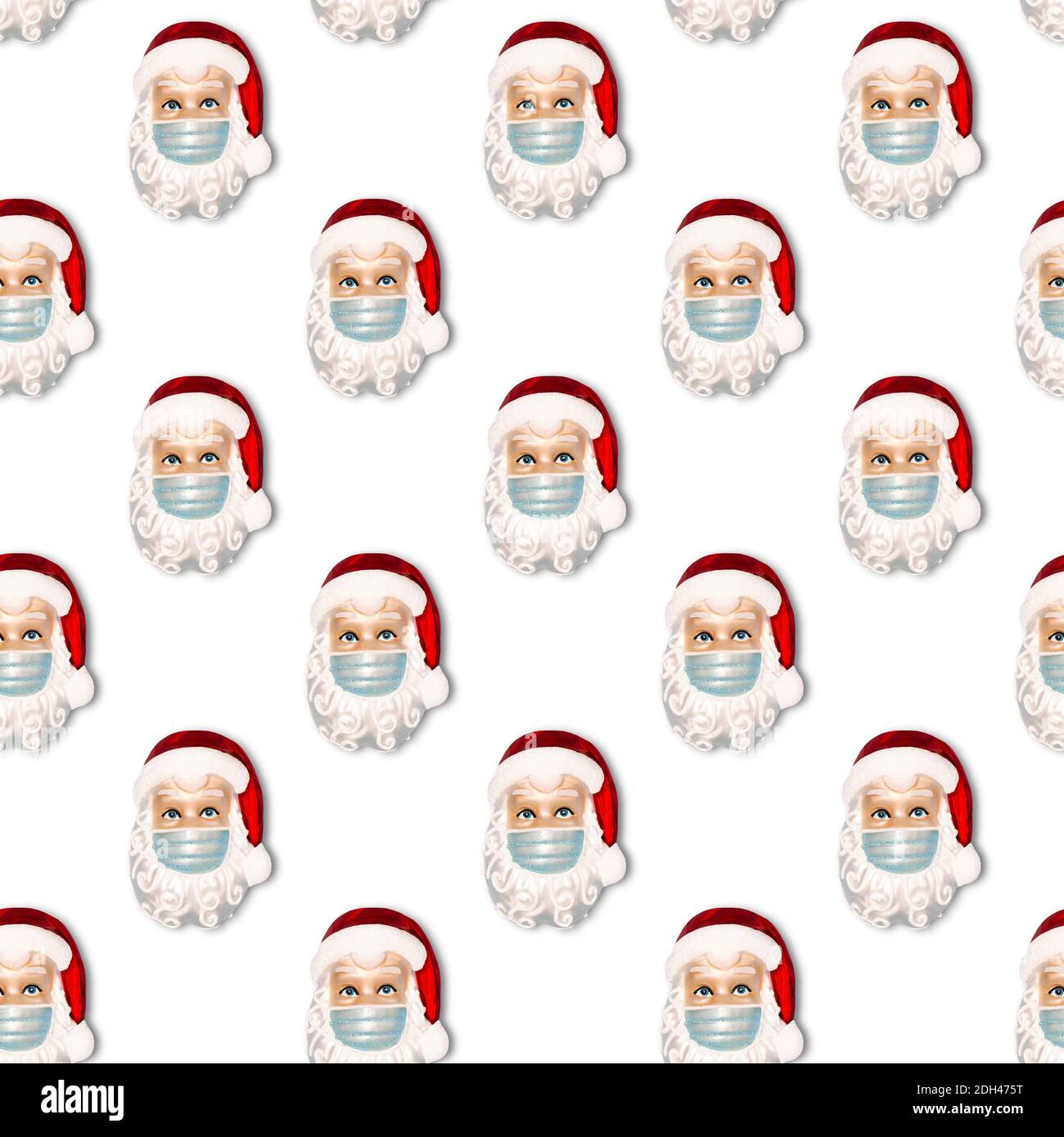 Weihnachtsschmuck Weihnachtsmann trägt schützende Gesichtsmaske. Nahtloses Muster Stockfoto