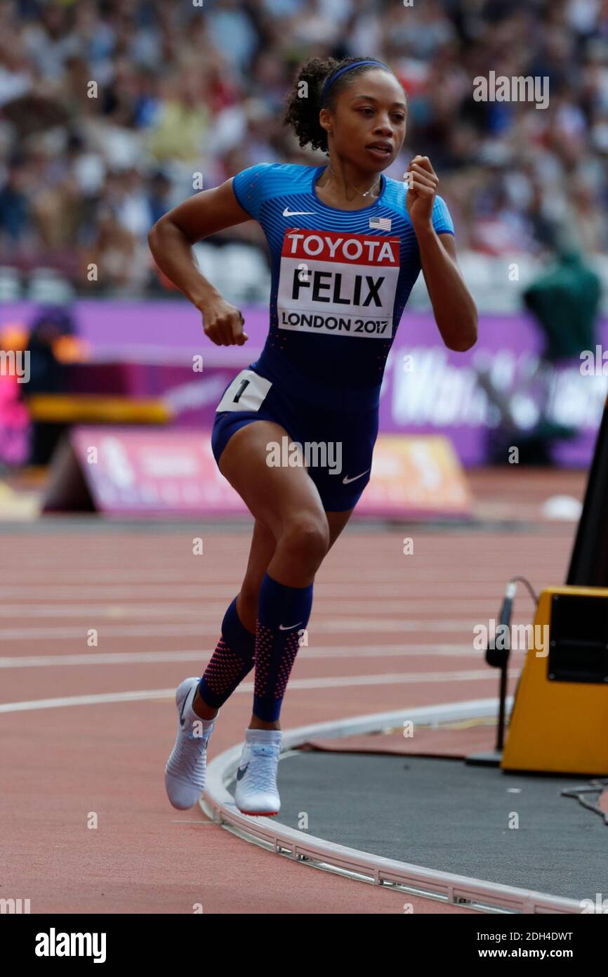 Allyson Felix aus den USA in der ersten Runde der 400-Meter-Frauen während der IAAF Leichtathletik-Weltmeisterschaften 2017 im Olympiastadion, Queen Elisabeth Park, London, Großbritannien am 6. August 2017 Foto von Henri Szwarc/ABACAPRESS.COM Stockfoto