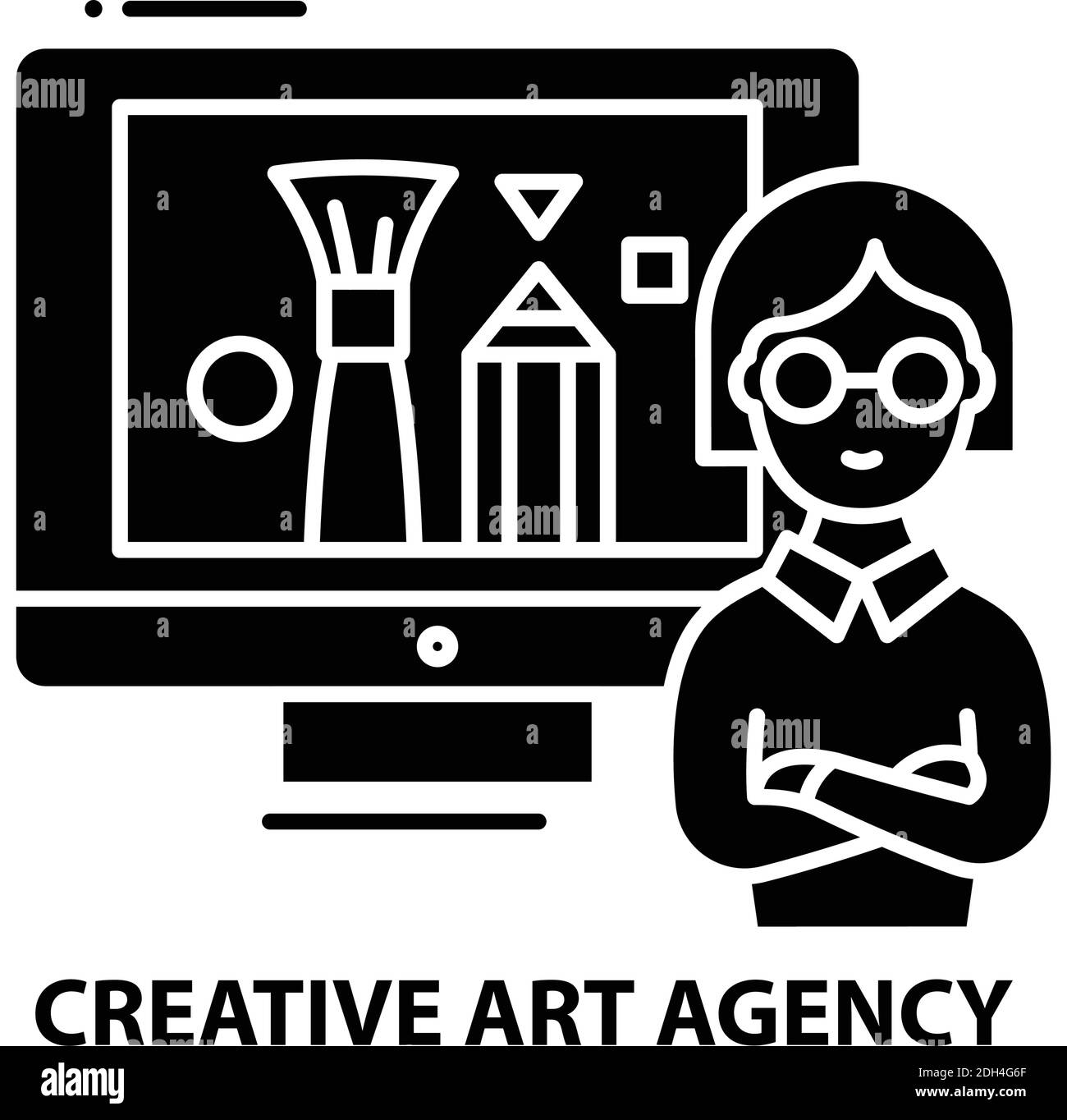 Creative Art Agentur Symbol, schwarz Vektor-Zeichen mit editierbaren Striche, Konzept Illustration Stock Vektor