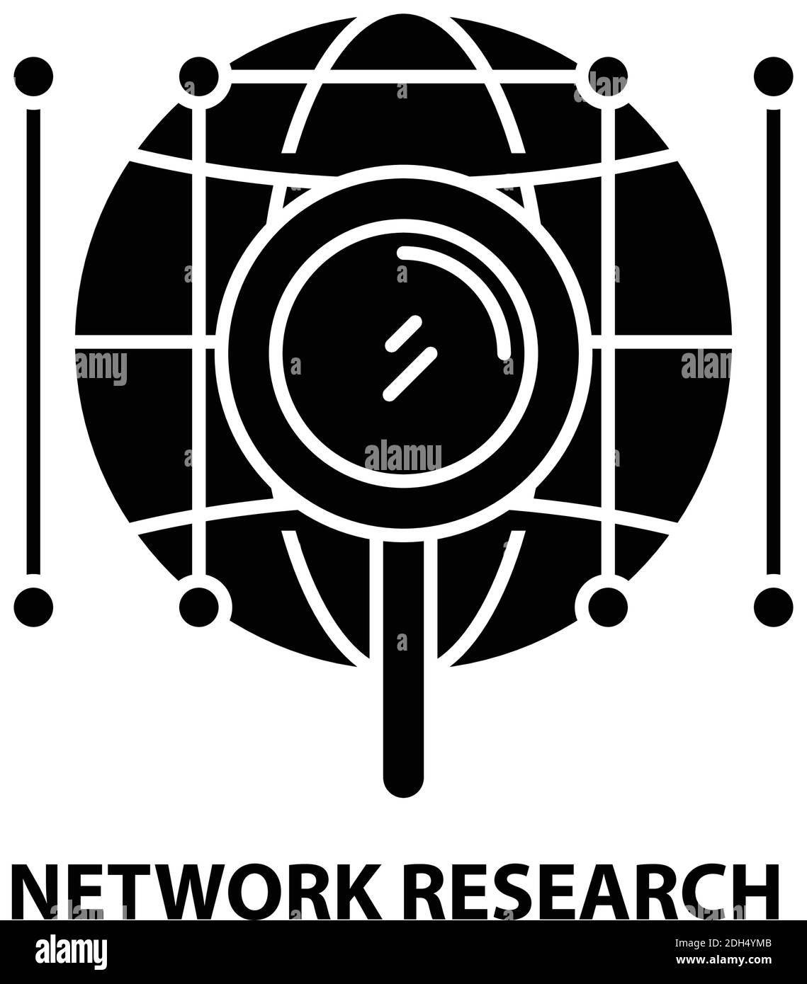 Netzwerk-Recherche-Symbol, schwarzes Vektorzeichen mit editierbaren Konturen, Konzeptdarstellung Stock Vektor