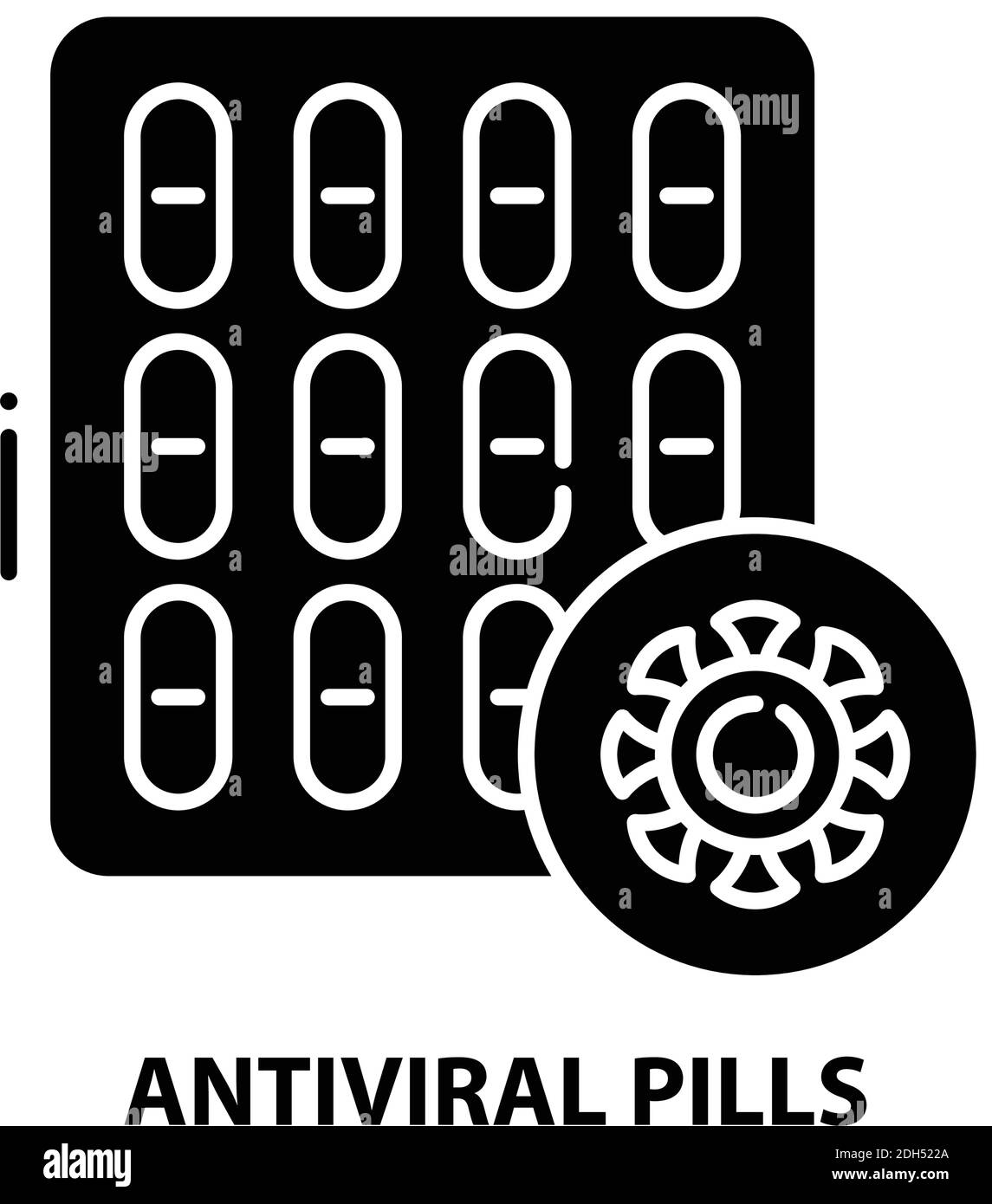 Symbol für antivirale Pillen, schwarzes Vektorzeichen mit editierbaren Striche, Konzeptdarstellung Stock Vektor
