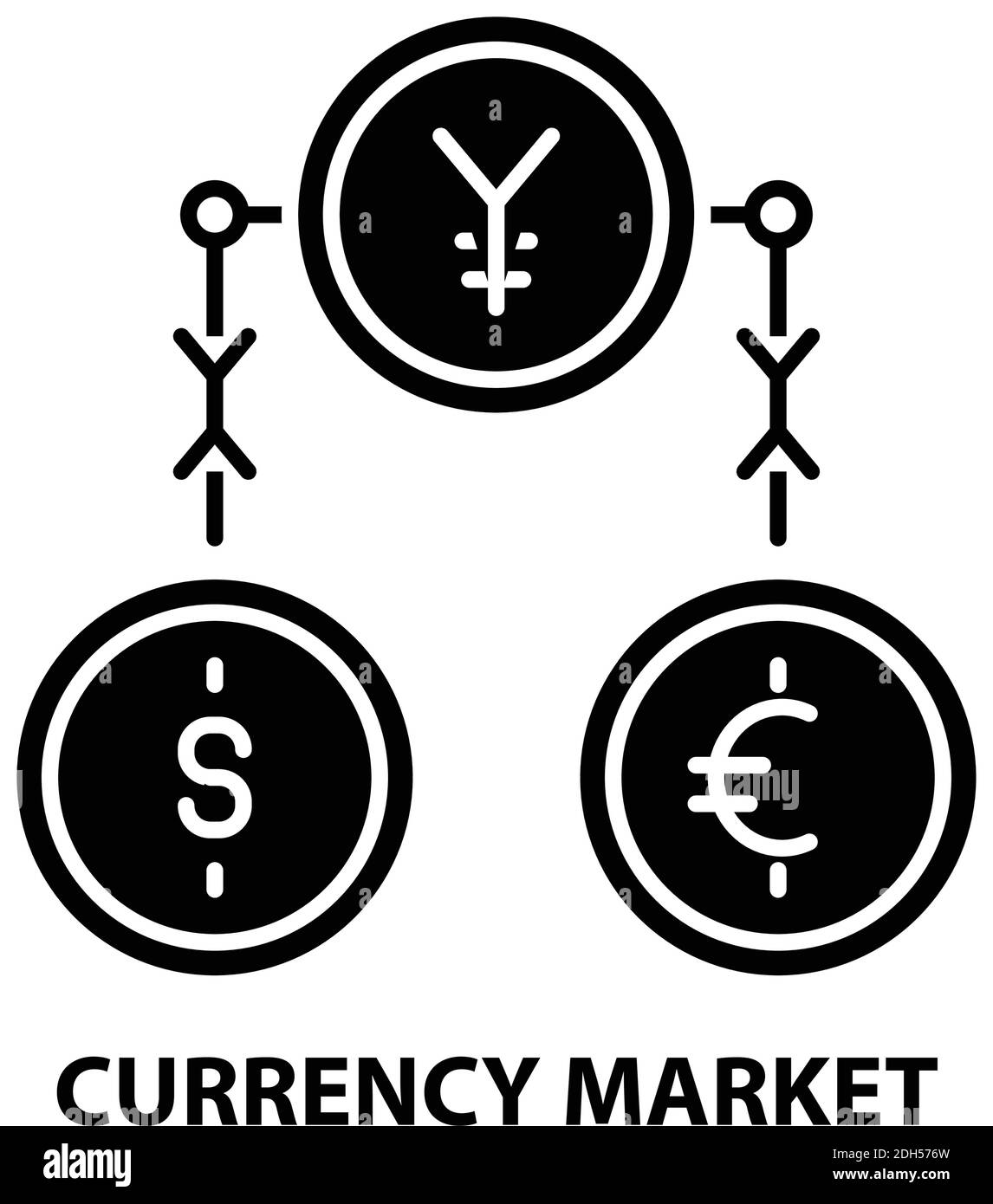 Währungsmarkt-Symbol, schwarzes Vektorzeichen mit editierbaren Striche, Konzeptdarstellung Stock Vektor