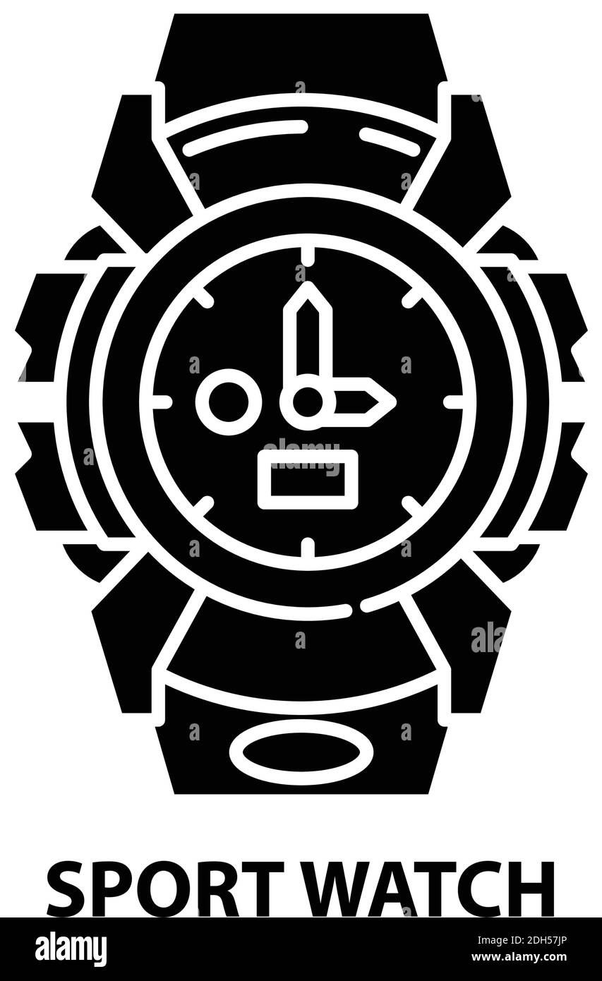 Sportuhr-Symbol, schwarzes Vektorzeichen mit editierbaren Striche, Konzeptdarstellung Stock Vektor
