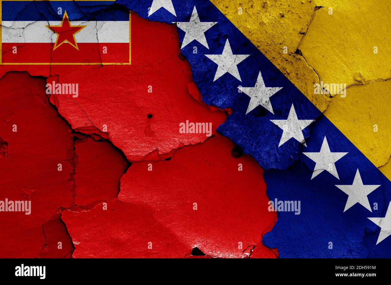 Historische Flagge der Sozialistischen Republik Bosnien und Herzegowina und Heute Bosnien und Herzegowina Fla Stockfoto