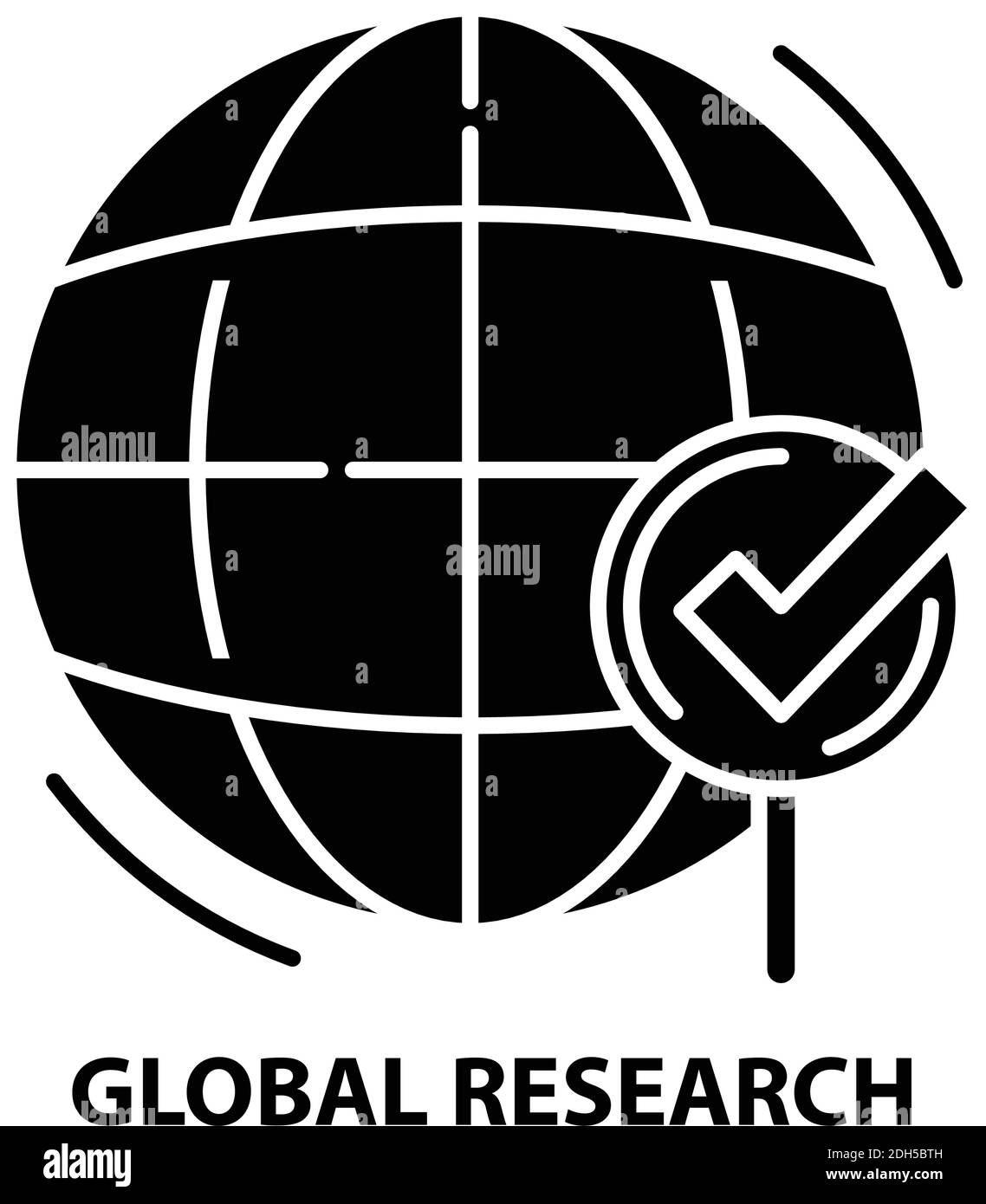 Globales Forschungssymbol, schwarzes Vektorzeichen mit editierbaren Konturen, Konzeptdarstellung Stock Vektor