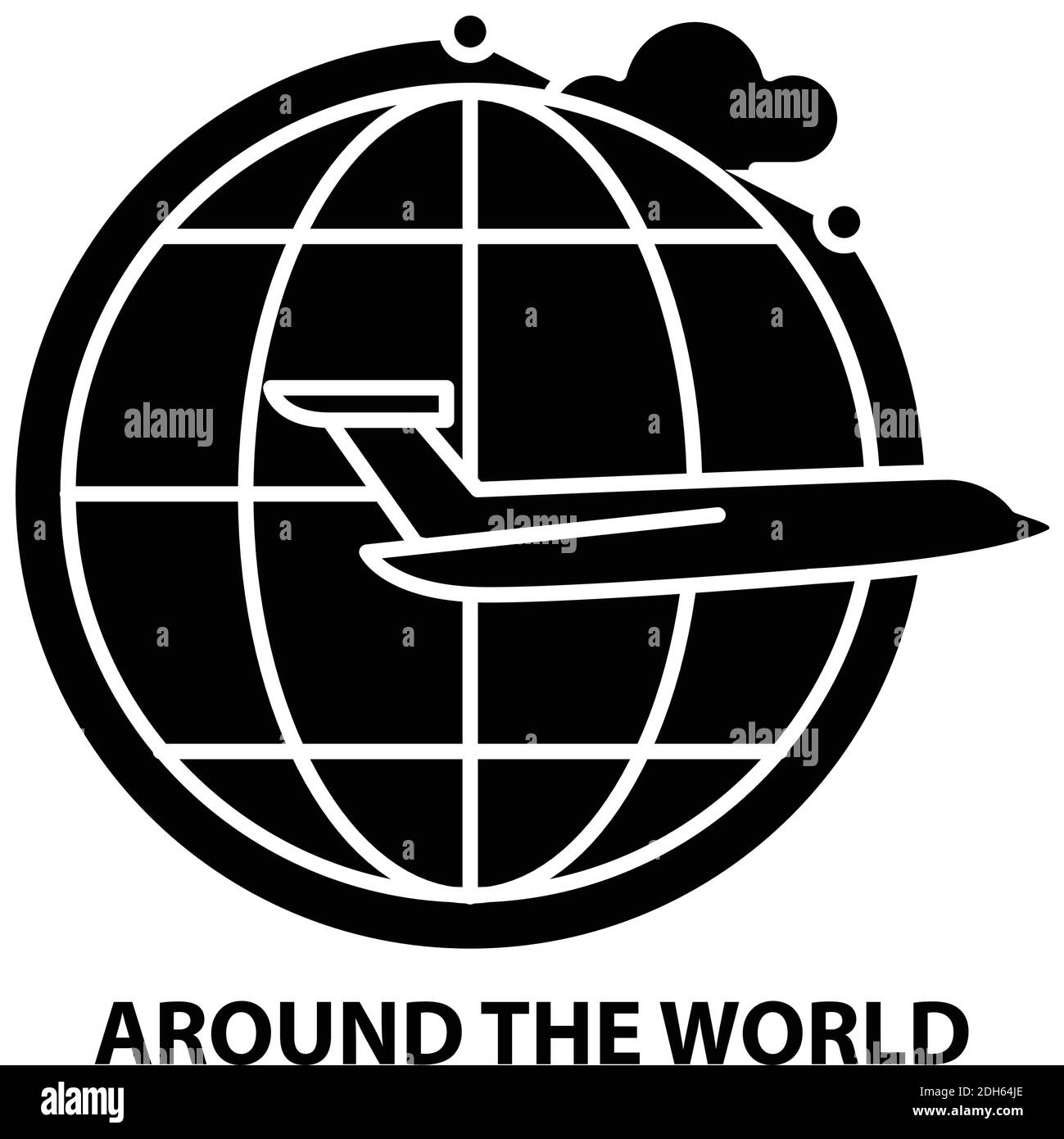 Um die Welt Symbol, schwarze Vektor-Zeichen mit editierbaren Konturen, Konzept Illustration Stock Vektor