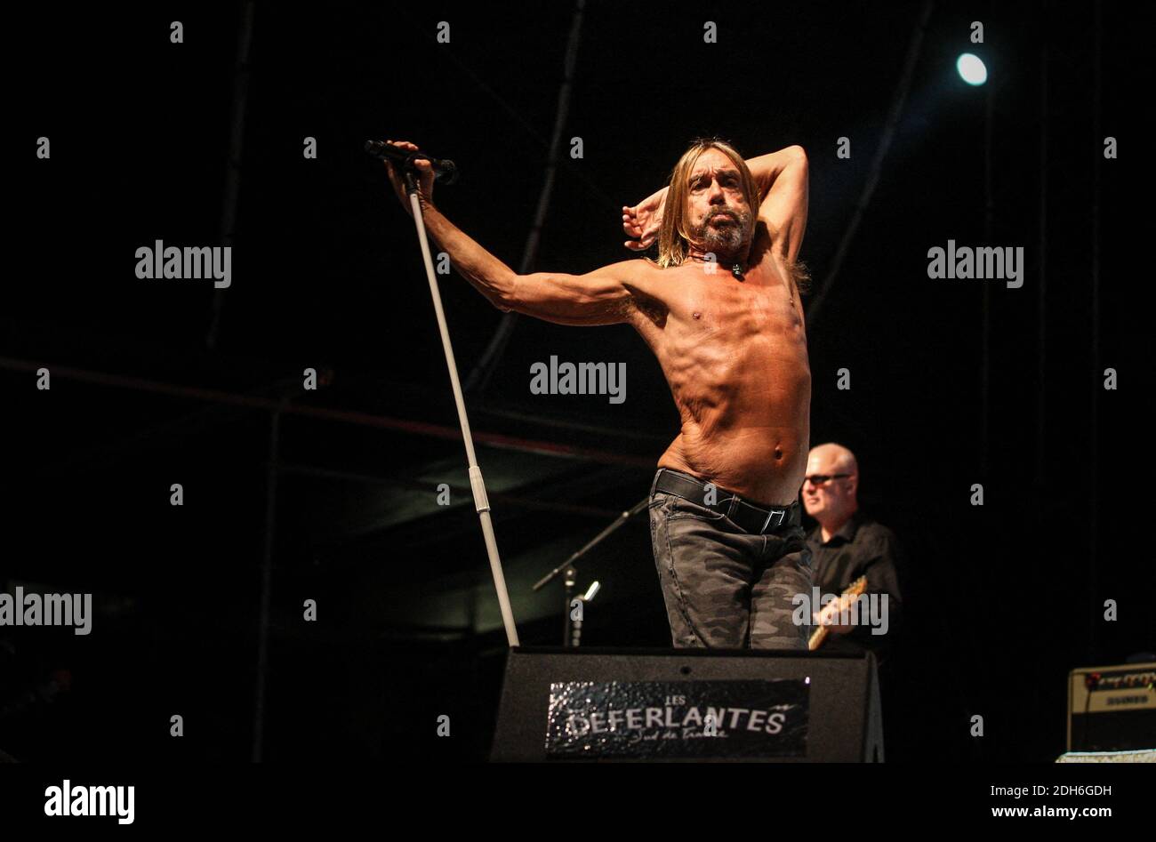 Iggy Pop des amerikanischen Sängers während seines Konzerts während des Musikfestivals 'Les Deferlantes Sud de France'. In Argeles sur mer, bei Perpignan, Frankreich am 10. Juli 2017. Foto ABACAPRESS.COM Stockfoto