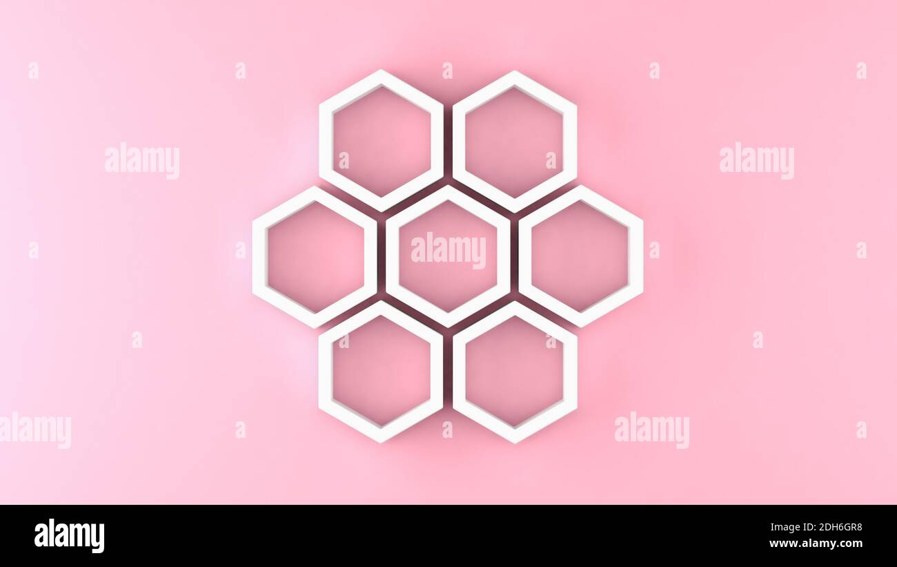 Weiße 3d Waben auf rosa pastellfarbenem Hintergrund, medizinisches Konzept, 3d Illustration Stockfoto