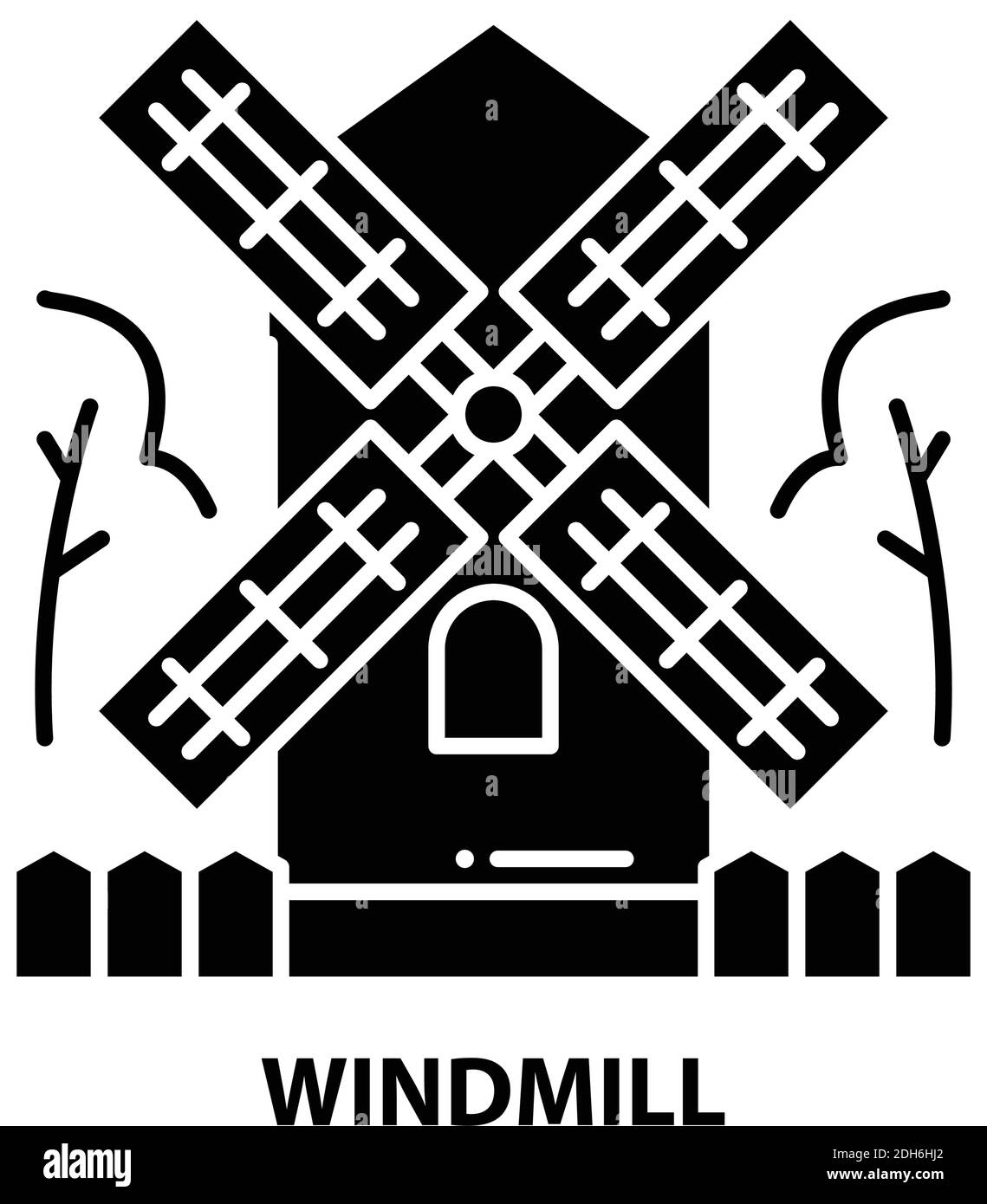 Windmühle-Symbol, schwarzes Vektorzeichen mit editierbaren Striche, Konzeptdarstellung Stock Vektor
